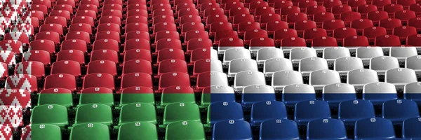 Belarus, Netherlands stadium seats concept. European football qualifications games