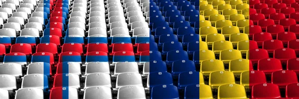 法罗群岛,罗马尼亚,罗马尼亚体育场座位概念。欧洲足球资格赛 — 图库照片