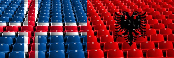 Iceland, Icelandic, Albania, Albanian stadium seats concept. European football qualifications games — Stock Photo, Image