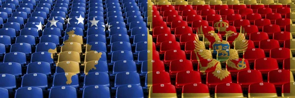 Kosovo, Montenegro stadium seats concept. European football qualifications games