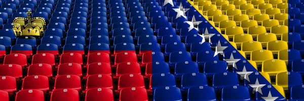 Liechtenstein, Liechtensteins, Bosnia Herzegovina, Bosnian stadium seats concept. European football qualifications games — Stock Photo, Image