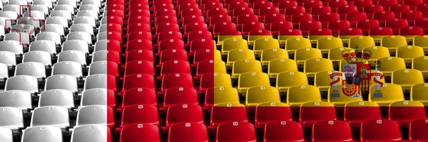 Malta, Maltês, Espanha, espanhol, conceito de assentos de estádio de lançamento. Qualificações de futebol europeu jogos — Fotografia de Stock