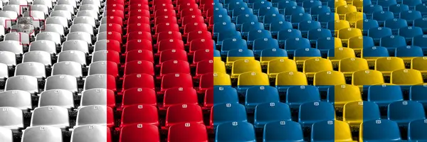 马耳他,马耳他,瑞典,瑞典,翻转体育场座位的概念。欧洲足球资格赛 — 图库照片