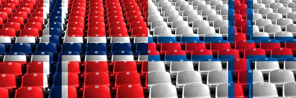 Norvégia, a norvég, a Feröer-szigetek, a flip-stadion ülések koncepció. Európai futballképesítések játékok — Stock Fotó