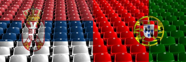Serbia, Portugal, flip stadium seats concept. European football qualifications games — Stock Photo, Image