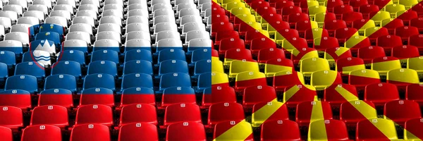 Έννοια των εδρών Σλοβενίας, Σλοβενίας, Μακεδονίας και πΓΔΜ. Ευρωπαϊκά παιχνίδια προσόντων ποδοσφαίρου — Φωτογραφία Αρχείου