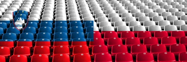 Slovenia, Slovenian, Poland, Polish stadium seats concept. European football qualifications games — Stock Photo, Image