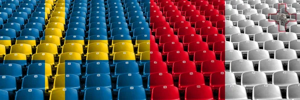 İsveç, İsveç, Malta, Malta, flip stadyum koltuk kavramı. Avrupa futbol yeterlilik oyunları — Stok fotoğraf
