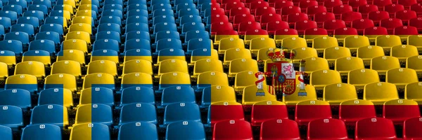 스웨덴, 스웨덴, 스페인, 스페인 경기장 좌석 개념. 유럽 축구 예선 게임 — 스톡 사진