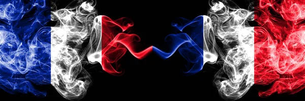 France vs France, French smoky mystic flags placed side by side. Thick colored silky abstract smoke banner of French and France, French — Stock Photo, Image