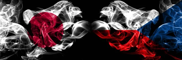 Japan, Japanese, Czech Republic, Czechia smoky mystical flags placed side by side. Thick colored silky smokes flag concept — Stock Photo, Image