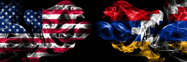 Stati Uniti d'America, USA vs Artsakh background abstract concept peace smokes flags . — Foto Stock