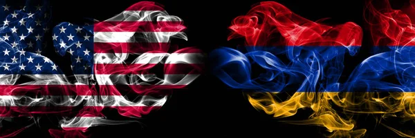 United States of America, USA vs Armenia, Armenian background abstract concept peace smokes flags. — Stock Photo, Image