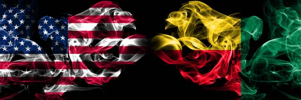 United States of America, USA vs Benin, Beninese background abstract concept peace smokes flags. — Stock Photo, Image