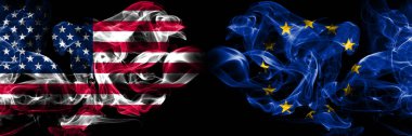 Amerika Birleşik Devletleri, ABD vs Avrupa Birliği, Ab arka plan soyut kavram barış bayrakları dumanlar.