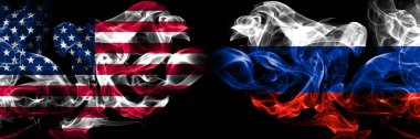 Amerika Birleşik Devletleri, ABD vs Rusya, Rus arka plan soyut kavram barış bayrakları dumanlar.