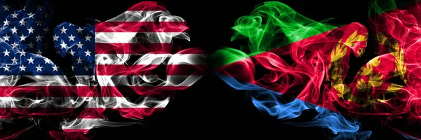 United States of America, USA vs Eritrea background abstract concept peace smokes flags. — Stock Photo, Image