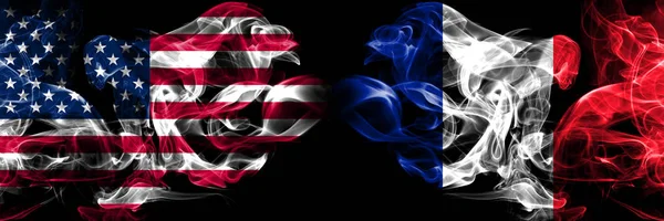 United States of America, USA vs France, French background abstract concept peace smokes flags. — Stock Photo, Image