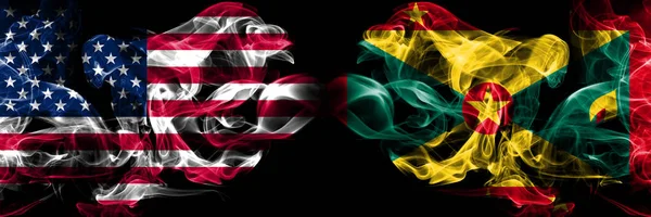 United States of America, USA vs Grenada background abstract concept peace smokes flags. — Stock Photo, Image