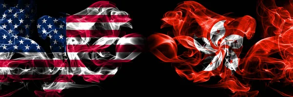 United States of America, USA vs Hong Kong, Cina background abstract concept peace smokes flags . — Foto Stock