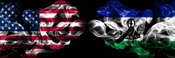 Stati Uniti d'America, USA vs Lesotho background abstract concept peace smokes flags . — Foto Stock