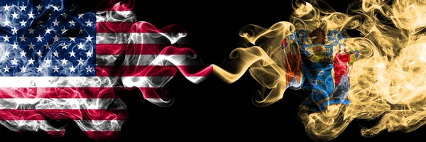 미국, 미국 vs 뉴저지 주 배경 추상개념 평화 연기 깃발. — 스톡 사진