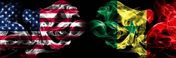 United States of America, USA vs Senegal, Senegalese background abstract concept peace smokes flags. — Stock Photo, Image