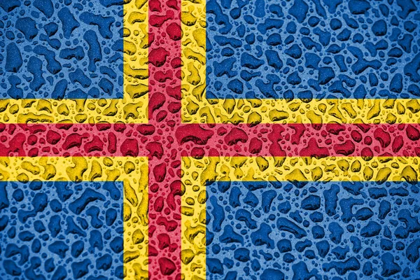 Aland national flag made of water drops. Background forecast season concept. — Stock Photo, Image