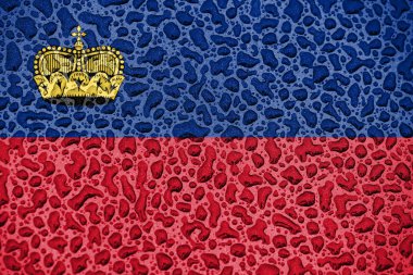 Lihtenştayn ulusal bayrağı su damlalarından yapılmış. Arka plan tahmini sezon konsepti.