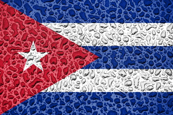 Kuba nemzeti zászló készült vízcseppek. Háttér-előrejelzési szezon fogalma. — Stock Fotó