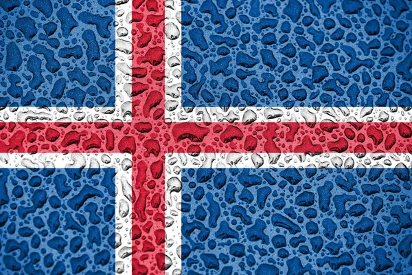 Bandera nacional de Islandia hecha de gotas de agua. Concepto de temporada de previsión . — Foto de Stock