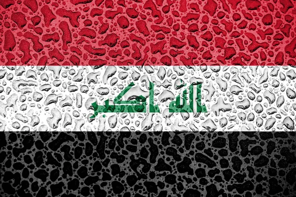 Bandeira nacional do Iraque feita de gotas de água. Conceito da estação de previsão de fundo . — Fotografia de Stock
