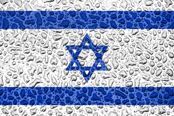 Bandeira nacional de Israel feita de gotas de água. Conceito da estação de previsão de fundo . — Fotografia de Stock