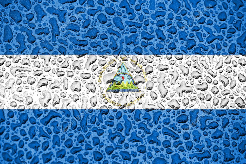 Nicaragua national flag made of water drops. Background forecast season concept.