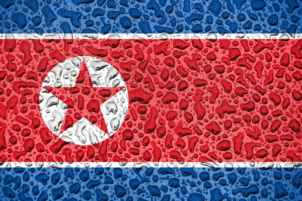 Bandera nacional de Corea del Norte hecha de gotas de agua. Concepto de temporada de previsión . —  Fotos de Stock