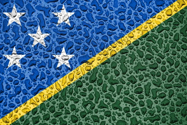 Solomon Islands national flag made of water drops. Background forecast season concept.