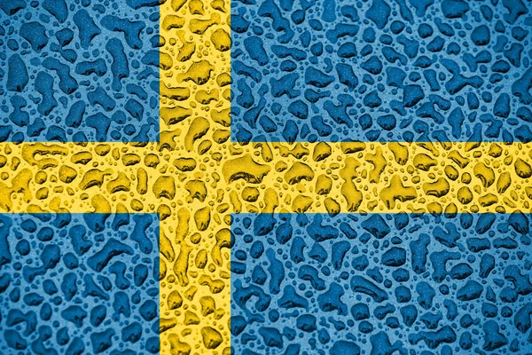 Bandera nacional de Suecia hecha de gotas de agua. Concepto de temporada de previsión . — Foto de Stock