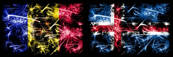 Andorra, Andorran, Iceland, Icelandic sparkling fireworks concept and idea flags — Stock Photo, Image