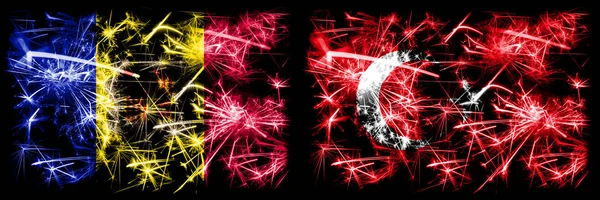 Andora, andorran, Turcja, turecki musujące fajerwerki koncepcji i flagi pomysł — Zdjęcie stockowe