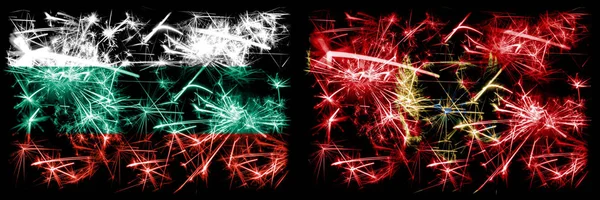 Bulgaria, Montenegro sparkling fireworks concept and idea flags