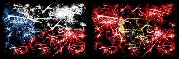 Czech Republic, Montenegro sparkling fireworks concept and idea flags