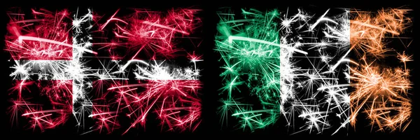 Denmark, Republic of Ireland sparkling fireworks concept and idea flags