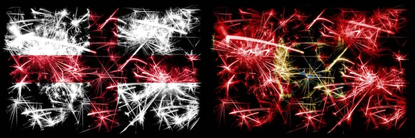 England, Montenegro sparkling fireworks concept and idea flags