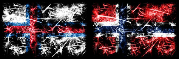 Faroe Islands, Norway, Norwegian sparkling fireworks concept and idea flags — Stock Photo, Image