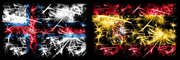 Islas Feroe, España, concepto de fuegos artificiales y banderas de ideas —  Fotos de Stock