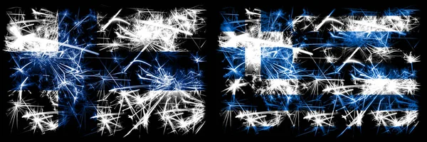 Finsko, finština, Řecko, Řecká perlivá koncepce a nápadové vlajky — Stock fotografie
