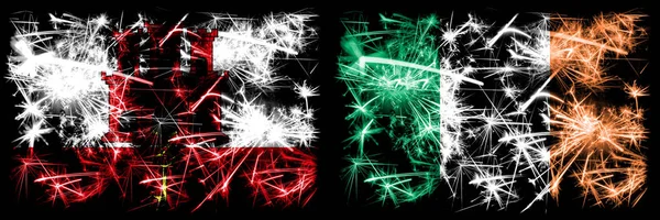 Gibraltár, ír Köztársaság csillogó tűzijátékok koncepció és ötlet zászlók — Stock Fotó