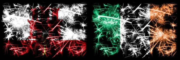 지브롤터, 아일랜드 공화국 반짝이는 불꽃놀이 컨셉과 아이디어 플래그 — 스톡 사진