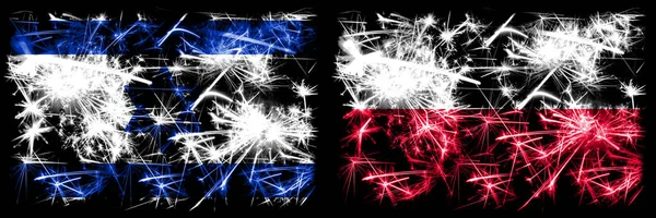 Israel, Israeli, Poland, Polish sparkling fireworks concept and idea flags