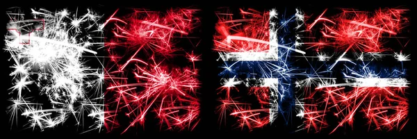 Malta, Malta, Noruega, Noruega, fuegos artificiales brillantes concepto y banderas de ideas —  Fotos de Stock